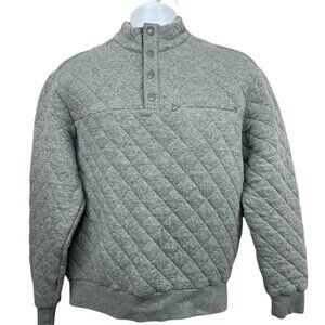 Cremieux Men Quilted Pullover Sweater Sweatshirt M Gray Quarter Snap Mock‎ Neck